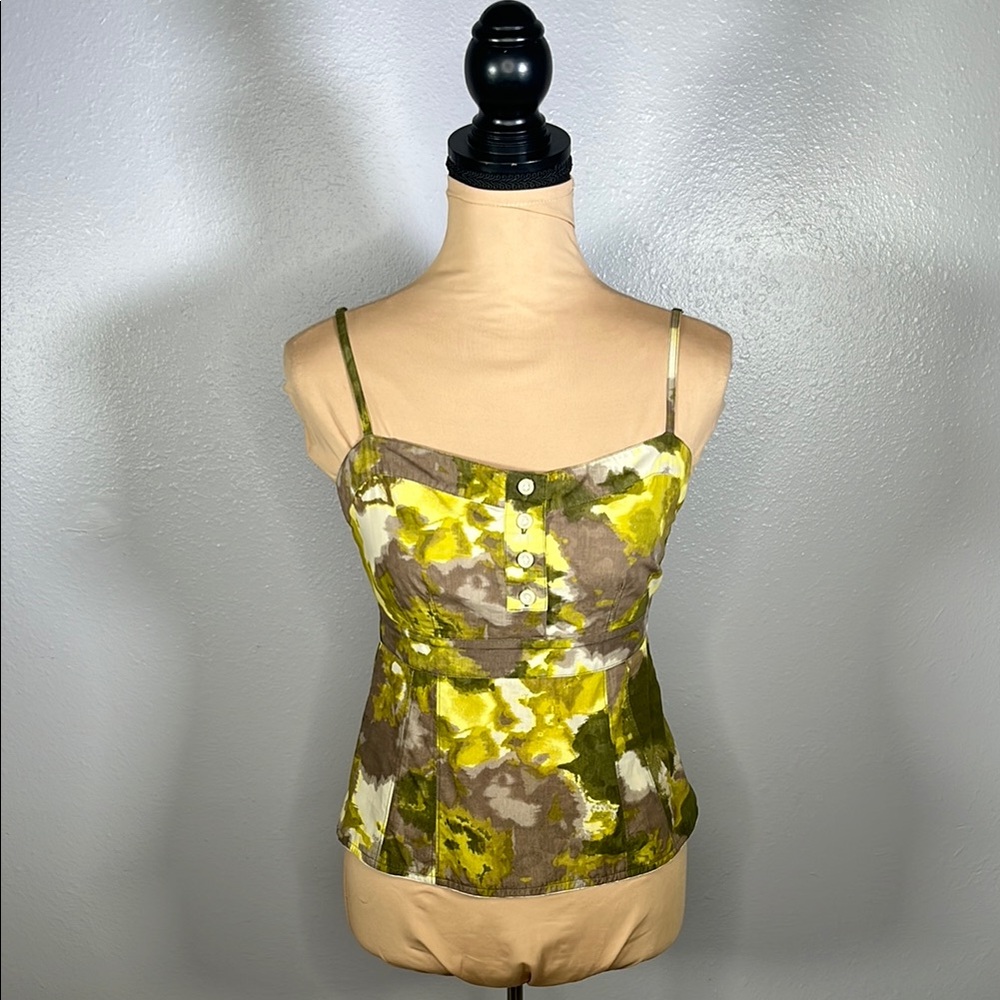 Y2K floral abstract button down Corset bustier Tank Top XS | flirty feminine